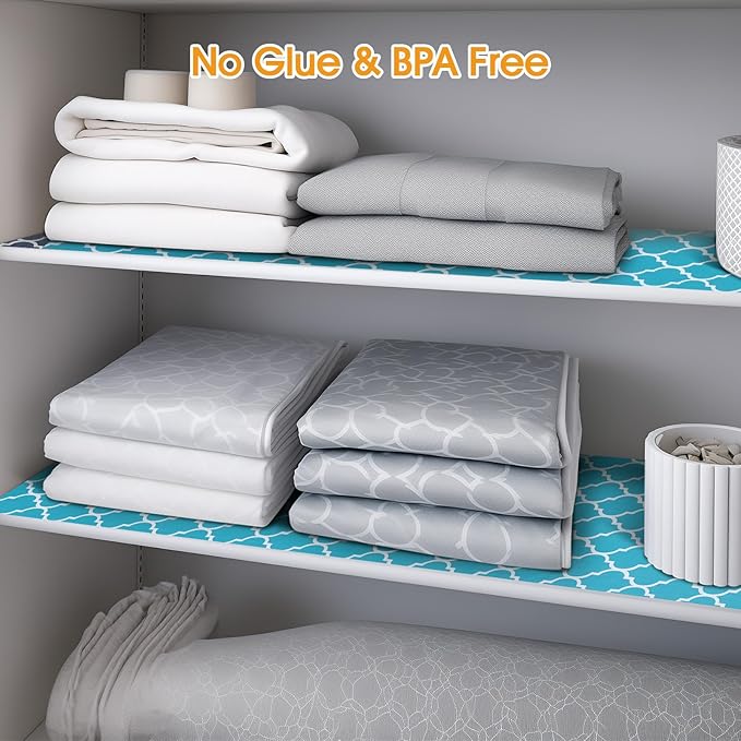 Shelf and Drawer Liner for Kitchen Cabinets Non-Adhesive, Strong Grip Non-Slip Thickened Cabinet Liners for Shelves, Waterproof Mats for Dresser Cupboard, Green/White, 12 in x 20 Feet