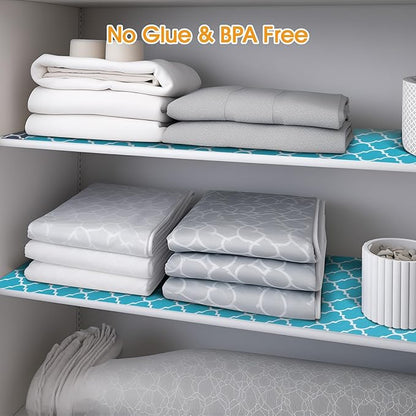 Shelf and Drawer Liner for Kitchen Cabinets Non-Adhesive, Strong Grip Non-Slip Thickened Cabinet Liners for Shelves, Waterproof Mats for Dresser Cupboard, Green/White, 12 in x 20 Feet