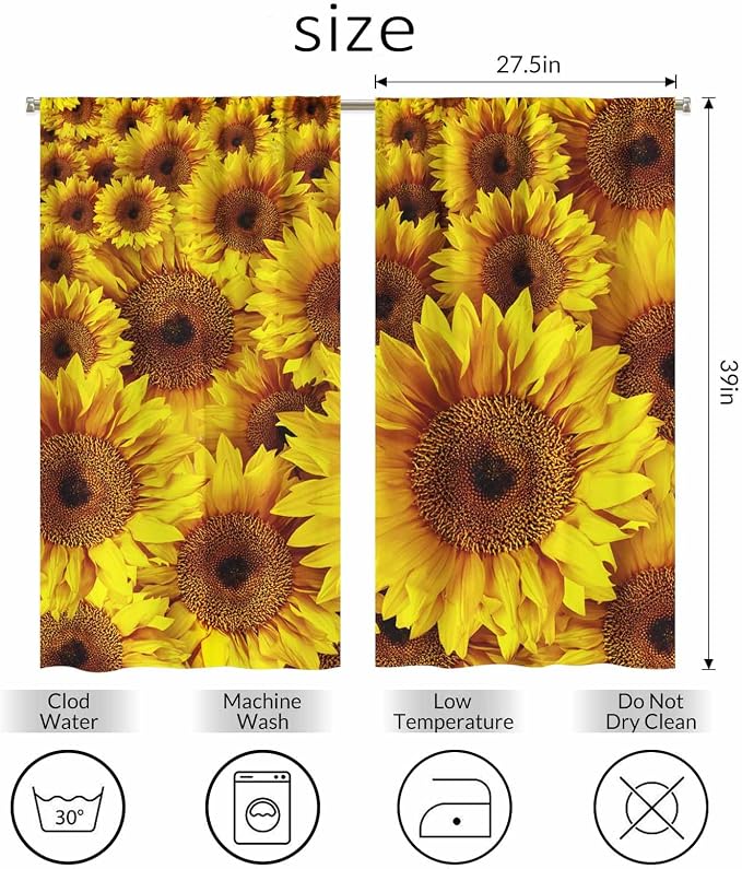Sunflower Kitchen Curtains Vintage Rustic Grunge Flowers Field Blooms Yellow - Image 2