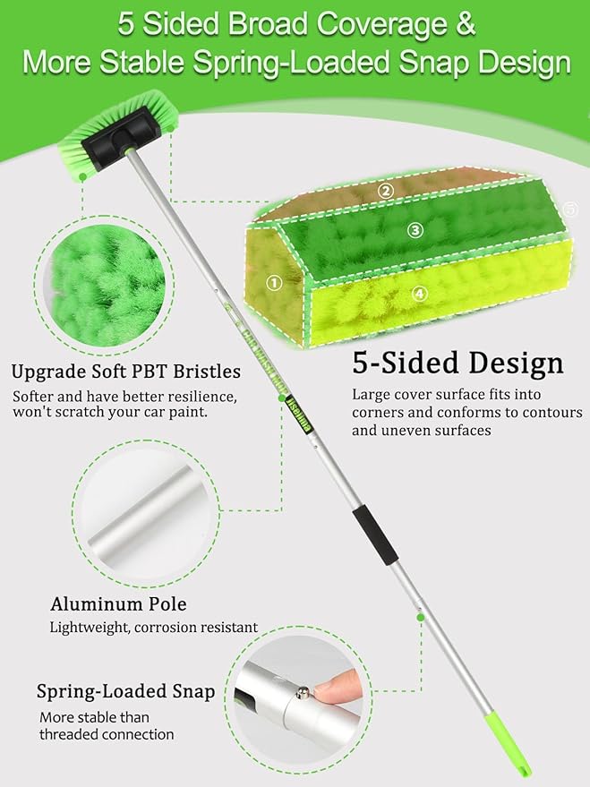 Five-Sided Car Wash Brush with Long Handle，Soft Bristle Scrub Cleaning Mop with - Image 2
