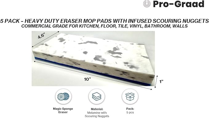 4.5" x 10" Heavy Duty Mop Floor Cleaning Eraser Pads Infused - Image 2