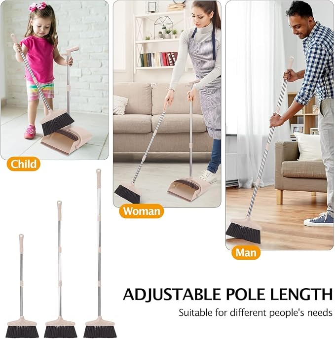 Broom and Dustpan Set with 57.4 Inch Adjustable Stainless Steel Handle - Image 7