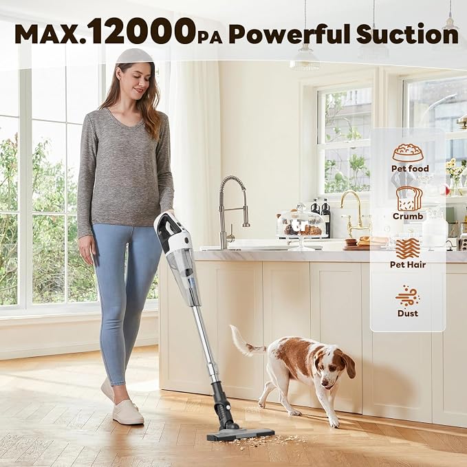 TECBOT Cordless Vacuum Cleaner, 12000 Pa Powerful Stick Vacuum - Image 3