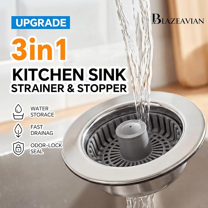 Solid Brass Body 3-in-1 Kitchen Sink Drain Strainer & Stopper, Heavy Duty Pop - Image 9