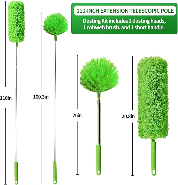Cobweb Duster with Extension Pole, Washable Cleaning Duster Kit with 3 Duster - Image 2