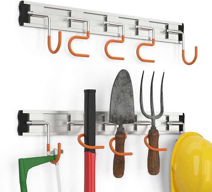 34.5'' Aluminum Alloy Garden Tool Organizer Wall Mount Garage Organizers and - Image 5