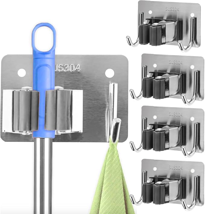 Mop and Broom Holder Wall Mount Stainless Steel 304 Tool Garage Organization - Image 6