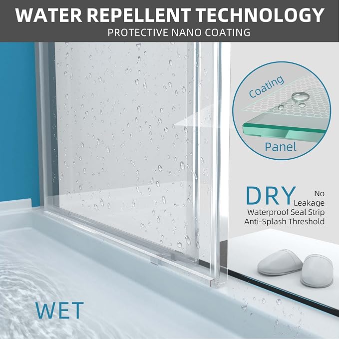 GETPRO Shower Door Frameless 57-60" W x 79" H Double Sliding Bathroom Shower - Image 7