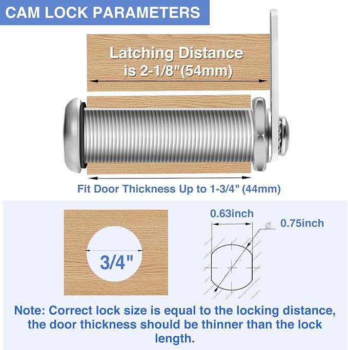 Cabinet Lock with Keys, 2 Pack Cabinet Cam Lock Set - Image 2