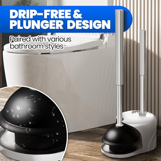 2 in 1 Toilet Brush and Plunger Set, Extended Handle Plunger, Toilet Bowl Brush - Image 5
