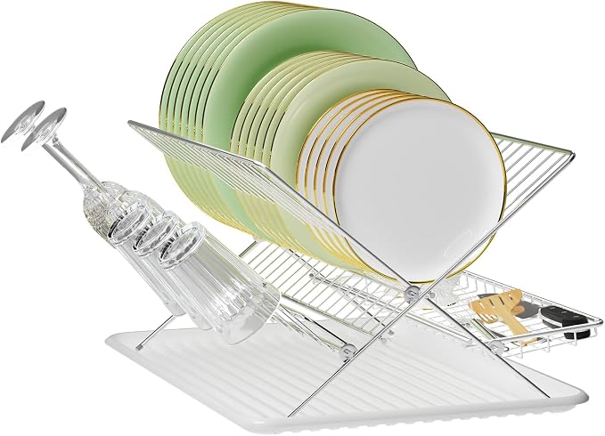 Dish Rack with Drip Tray, Stainless Steel 3-Tier Collapsible Drainer Dish - Image 2