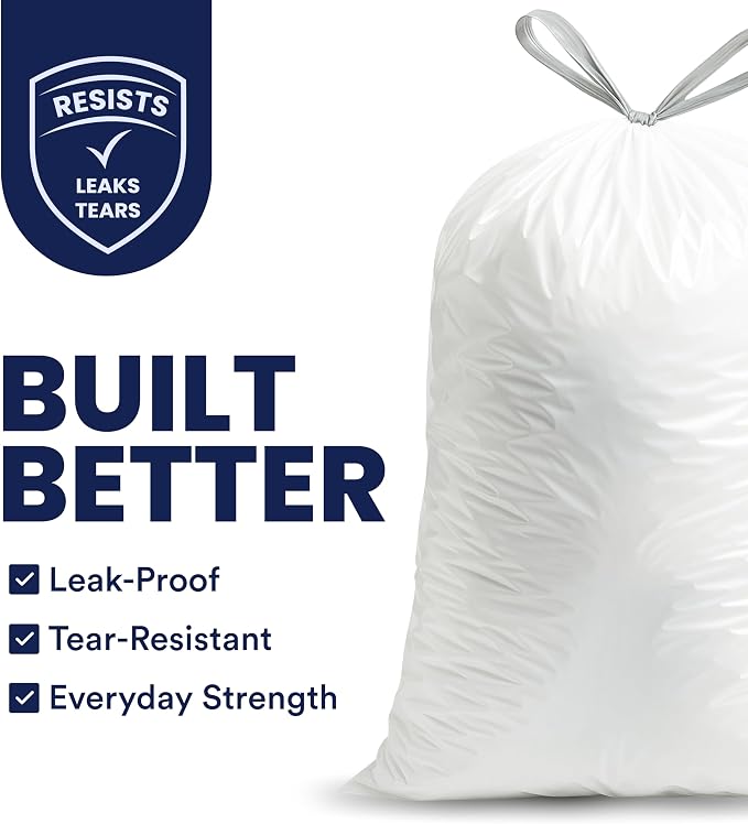 Plasticplace 6 Gallon Trash Bags White Drawstring Garbage Can Liners, 17” x 20” - Image 2