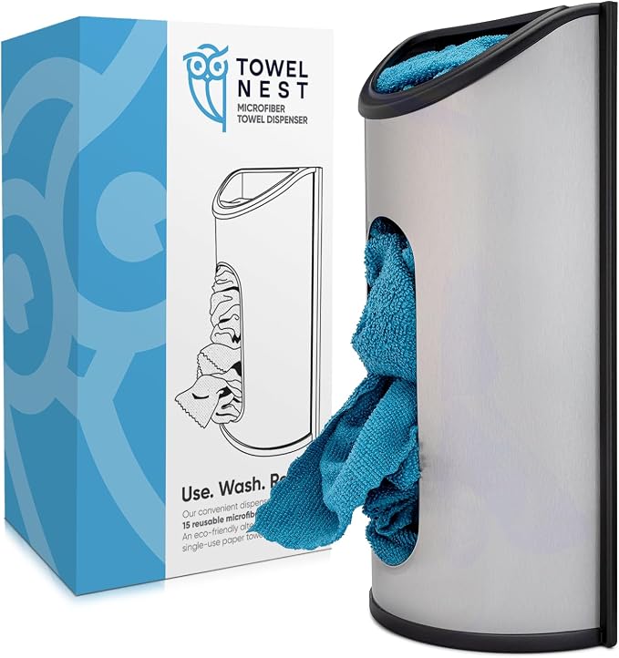 TowelNest Microfiber Cloth Dispenser | 15 Reusable Cloths | Eco-Friendly Paper by MicrofiberWholesale