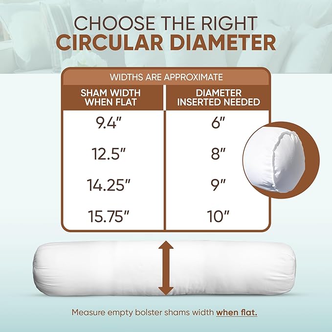 Pillowflex Bolster Pillow (8x52) - Round Roll Pillow Bolster Insert, Plush Polyester-Filled Insert for Decorative Shams, Odorless, Lint and Dust-Free Polyester Filling, No Lumps - (White)