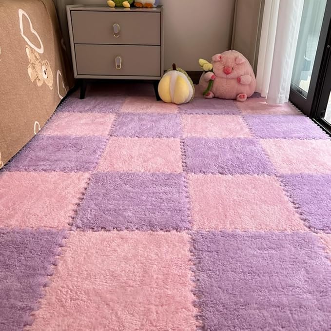 12Pcs Interlocking Carpet Tiles, Fluffy Play Mat Floor Tiles Thick Padded by Unknown