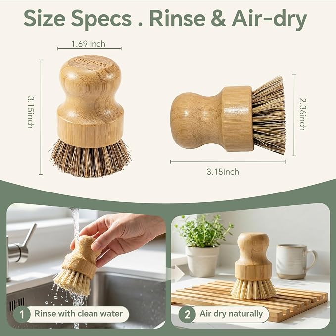Bamboo Dish Brush Set, 4 Pack, Plastic-Free, Dish Scrubber & Vegetable Brush - Image 7
