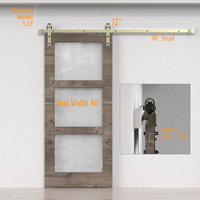 5.5FT Classic Brass Sliding Barn Door Hardware Kit - Image 4