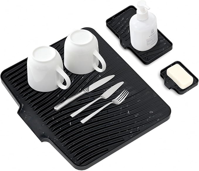 Silicone Dish Drying Mat for Kitchen Counter, Dish Drying Pad, Non-Slip Drain by COPLIB