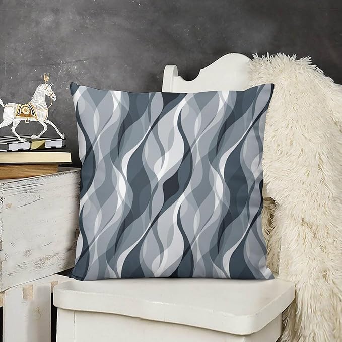 Blue Throw Pillow Covers Modern Abstract Blue and Grey Striped Decorations for Bedroom Living Room Farmhouse Sofa Pillows Bed Couch 12x12 Inch