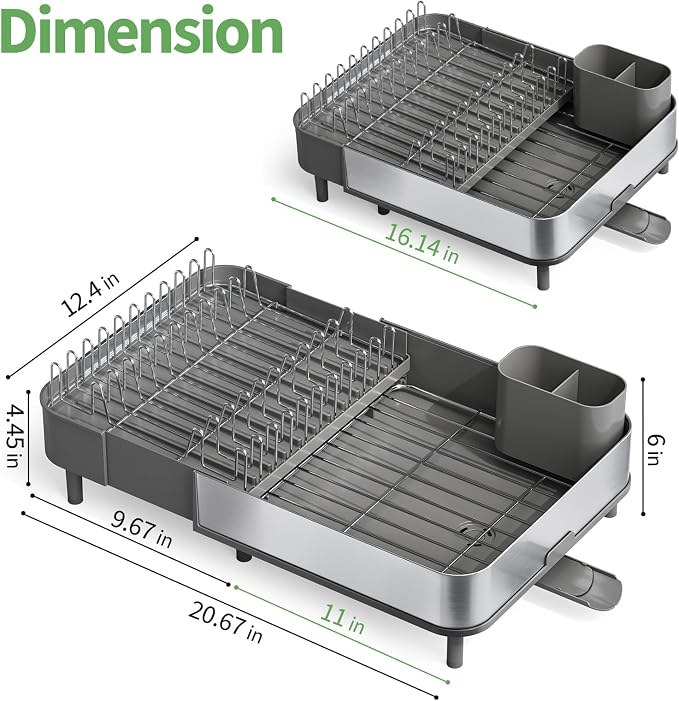Dish Drying Rack for Kitchen Counter, 304 Stainless Steel Dish Rack, Expandable - Image 6