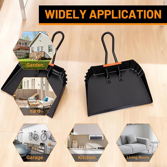 Heavy-Duty Black Metal Dustpan, Dust Pan - Image 7