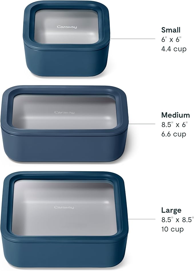 Caraway 3pc Glass Food Storage Set – 10 Cup, 6.6 Cup, & 4.4 Cup Food Containers - Image 3
