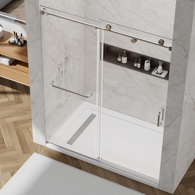 56-60" W x 76" H Frameless Sliding Shower Door, Frameless Shower Door, Shower - Image 7