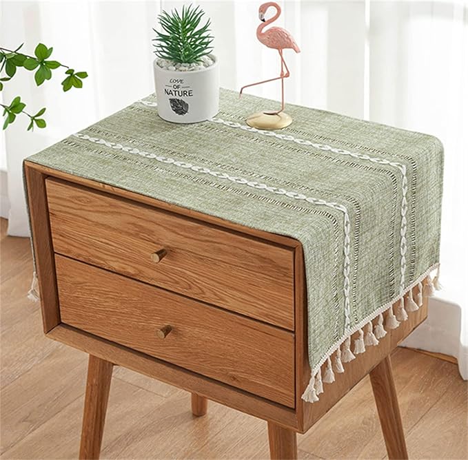 Bedside Table Cloth with Tassel Small Table Cover for Nightstand,Bedside Table TV Microwave (Green, 17.7 * 39.4inches)