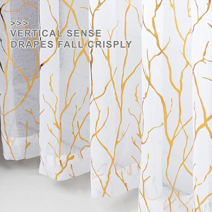 FINECITY Gold Tree Branch Sheer Curtains - Image 5