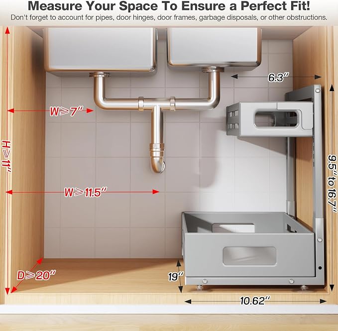 2 Pack 19IN-Depth Under Sink Organizer, Pull Out Cabinet Organizer - Image 2
