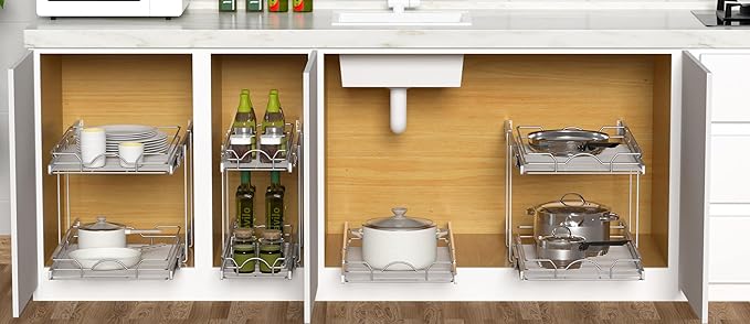 OCG 2 Tier Pull Out Cabinet Organizer, Pull Out Shelves - Image 7