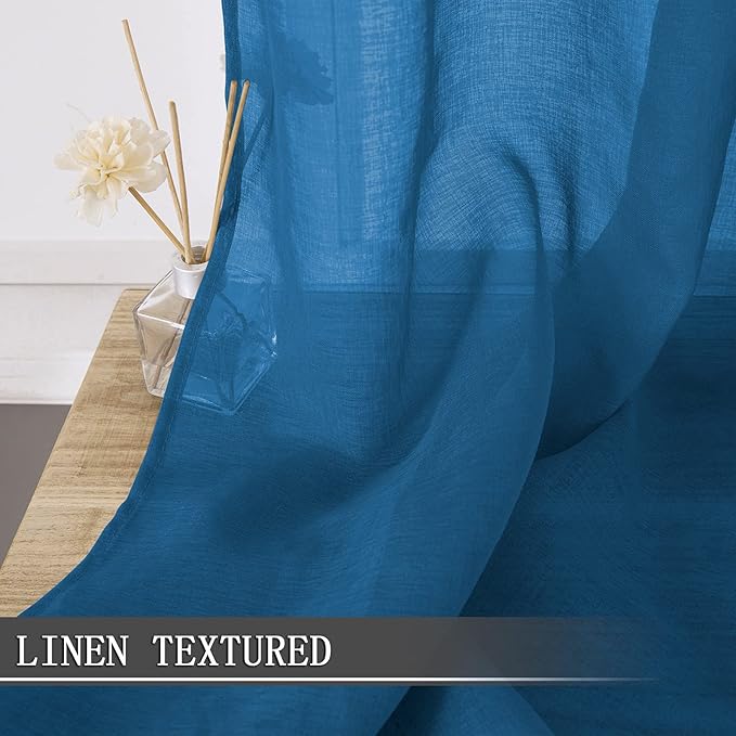 Tollpiz Short Sheer Curtains Linen Textured Bedroom Curtain Sheers Light - Image 2