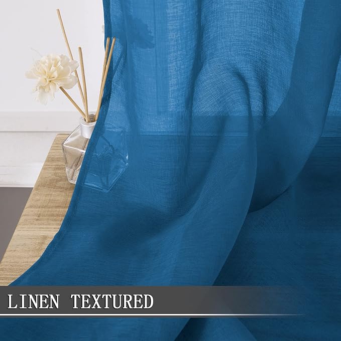 Tollpiz Short Sheer Curtain Living Room Linen Textured Curtains Sheer Light - Image 2