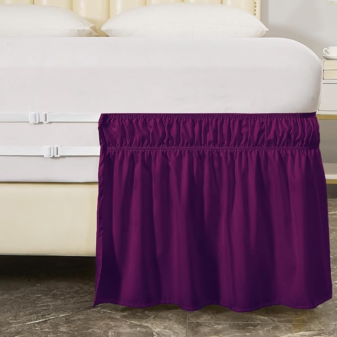 MEILA Wrap Around Bed Skirt Three Fabric Sides Elastic Dust Ruffled 16 Inch Tailored Drop,Easy to Install Fade Resistant-Purple, Twin/Full