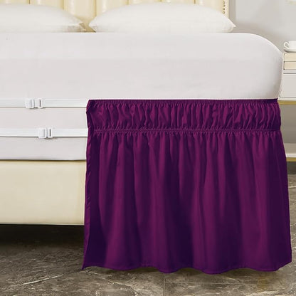 MEILA Wrap Around Bed Skirt Three Fabric Sides Elastic Dust Ruffled 16 Inch Tailored Drop,Easy to Install Fade Resistant-Purple, Twin/Full