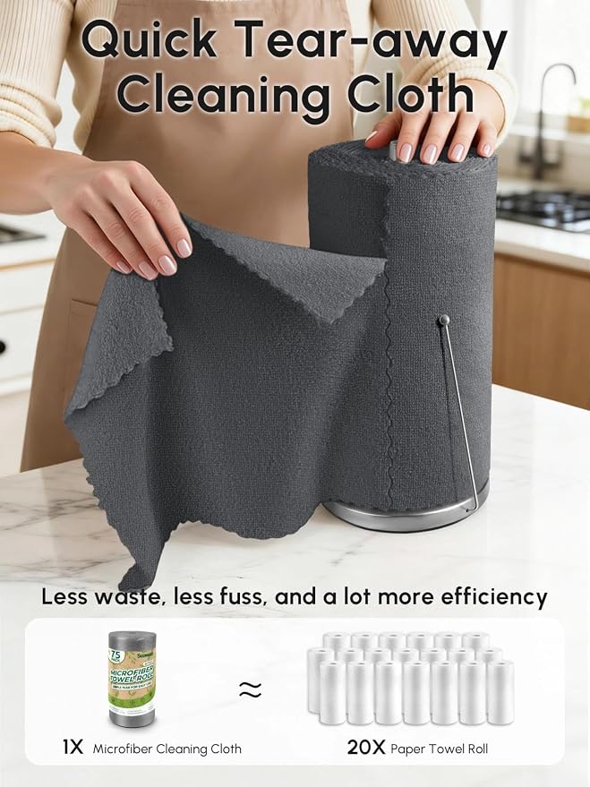 Microfiber Cleaning Cloths Roll, 75 Pack Tear Away Microfiber Towels Roll - Image 2