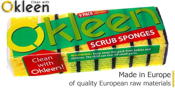 Yellow Multi Use Scrub Sponge. Made in Europe. 9 Pack, 4.3x2.8x1.4 inches. - Image 2