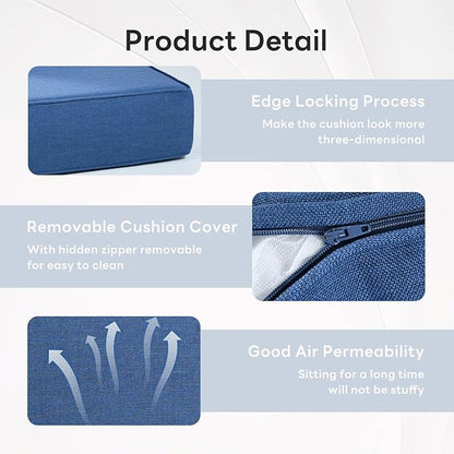 6 inches Thicker Outdoor Chair Cushions Set- 24" *24" *6" Waterproof Patio Furniture Cushions with Removable Cover, 28D High Density Sponge Filling Thicken Outdoor Patio Cushions - Blue