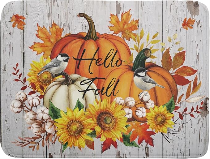 Hello Fall Dish Drying Mat for Kitchen Counter 18x24 Inch Orange Pumpkin by Giwawa