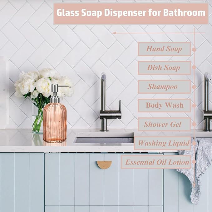 14Oz Amber Soap Dispenser Bathroom, Refillable Dish Soap Dispenser - Image 7