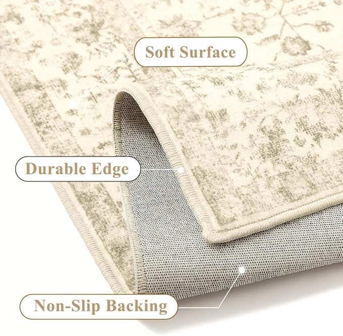 2x3 Brown Entryway Area Rug Machine Washable Door Mat Kitchen Vintage Distressed Non Slip Carpet Indoor Retro Floral Accent Throw Small Rug for Bathroom Office Bedroom Living Dining Room