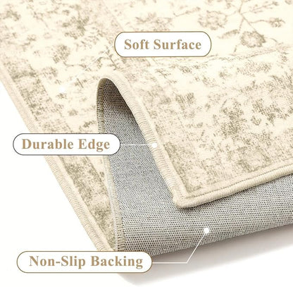 2x3 Brown Entryway Area Rug Machine Washable Door Mat Kitchen Vintage Distressed Non Slip Carpet Indoor Retro Floral Accent Throw Small Rug for Bathroom Office Bedroom Living Dining Room