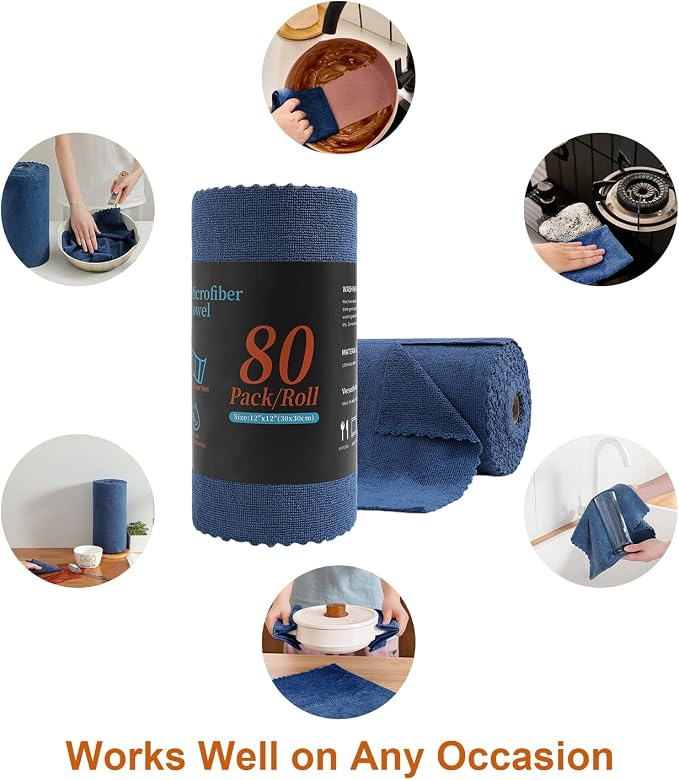80 Pack Microfiber Cleaning Cloth Roll, Lint Free Rags & Tear Away Reusable - Image 7