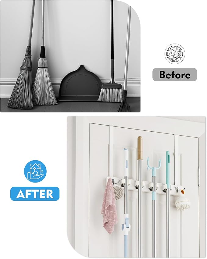 Over the Door Broom Holder, Mop and Broom Holder Door Mount, Hanging Organizer - Image 5