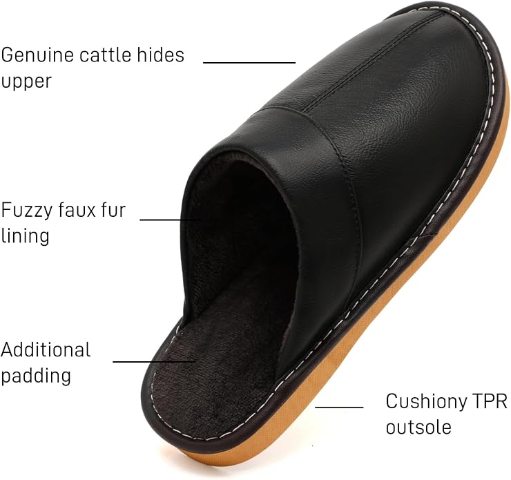Slippers for Women Men, Genuine Leather Slippers Indoor Outdoor, Fuzzy Bedroom - Image 5