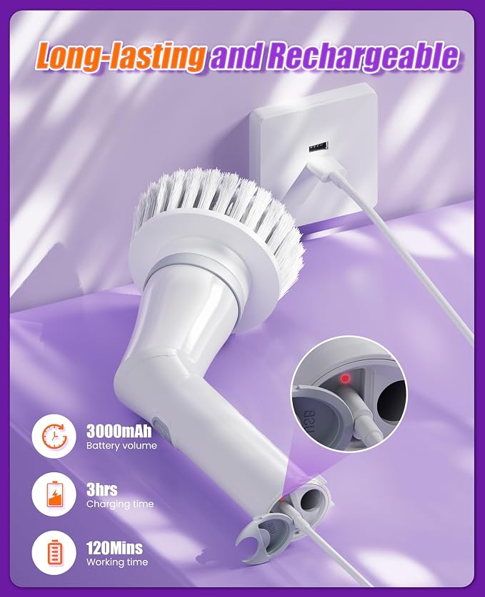 NBONEBS Electric Spin Scrubber, Cordless Shower Scrubber Rotary Floor Brushes & - Image 6
