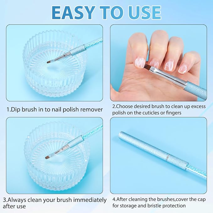 Pearl Blue Nail Art Clean Up Brushes - Image 6