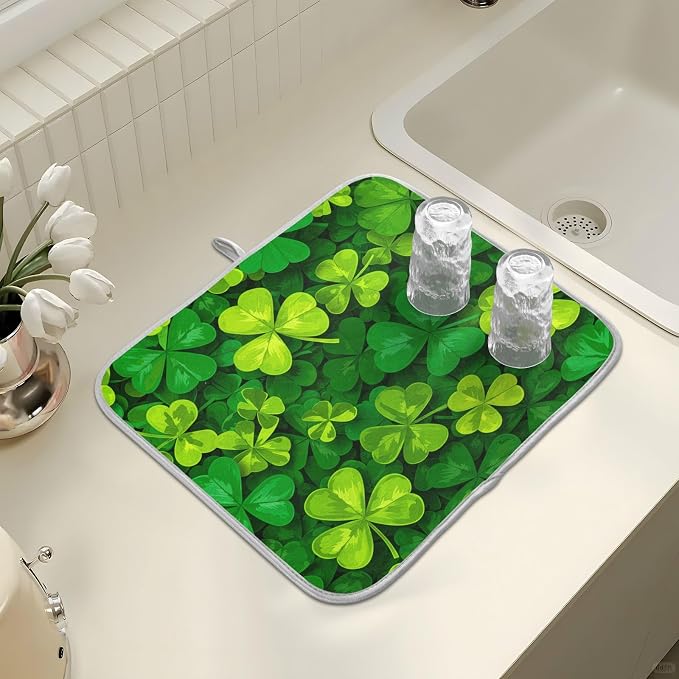 Patricks Day Shamrocks Lucky Clover Leaves Dish Drying Mat - Image 7