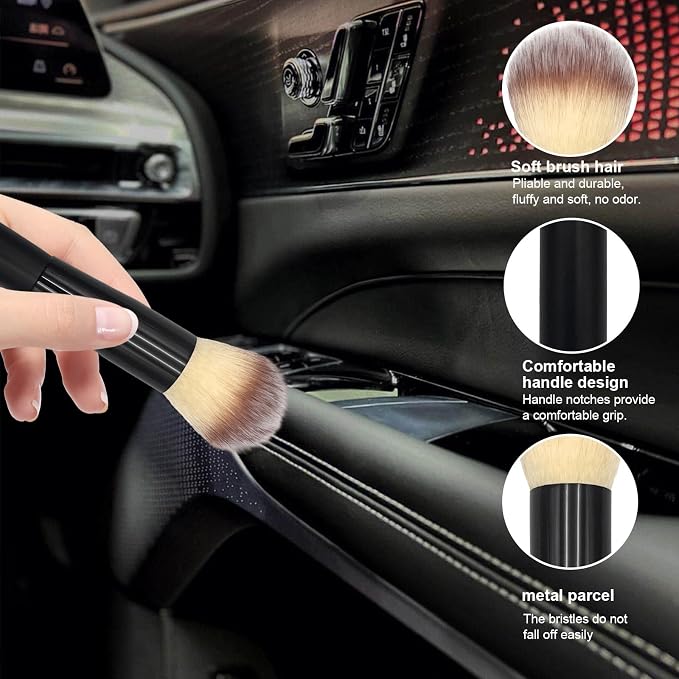 Ziciner Car Detailing Brush, Curved Soft Bristles Auto Removal Dust Collectors - Image 3