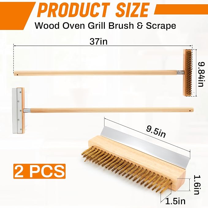 2 Pack 37 Inch Wood Handle Pizza Oven Brush - Image 3